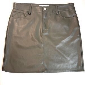 Marc New York Faux Vegan Leather High Rise Dark Olive Skirt, Sz 10, 5-pocket